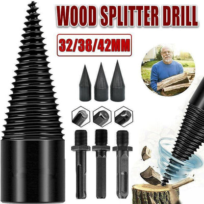 32-42mm High Speed Twist Firewood Drill Bit Wood Splitting Splitter Cone Driver - 38MM.