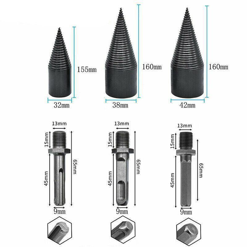 32-42mm High Speed Twist Firewood Drill Bit Wood Splitting Splitter Cone Driver - 38MM.