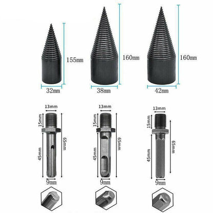 32-42mm High Speed Twist Firewood Drill Bit Wood Splitting Splitter Cone Driver - 38MM.
