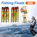 6Pcs Fishing Floats Set Fishing Bobber Hook Kits Straight Column Water Drop Type.