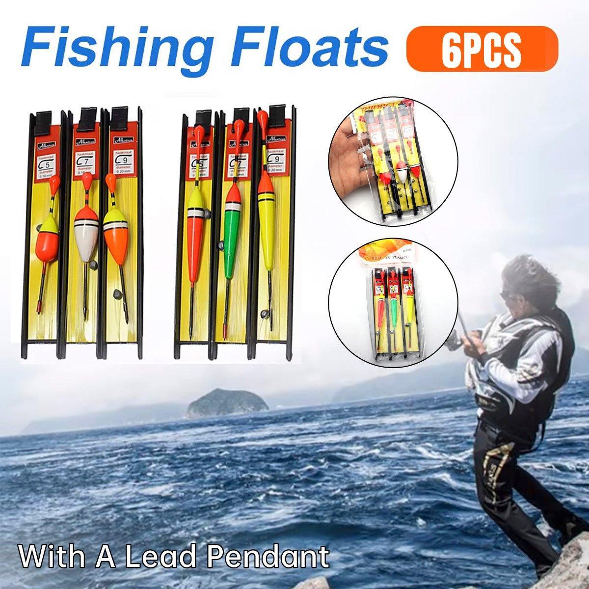 6Pcs Fishing Floats Set Fishing Bobber Hook Kits Straight Column Water Drop Type.
