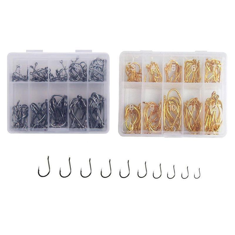 Fishing Hooks Octopus Style 100pcs Chemically Sharpened Assorted Sizes 3-12 - Gold.