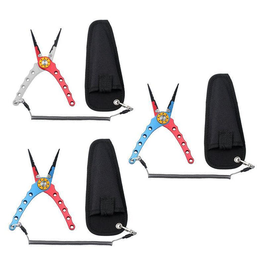 Aluminium Fishing Pliers Hook Remover Line Cutter Braid Mono Split Ring Fish Grip - Blue+Red.