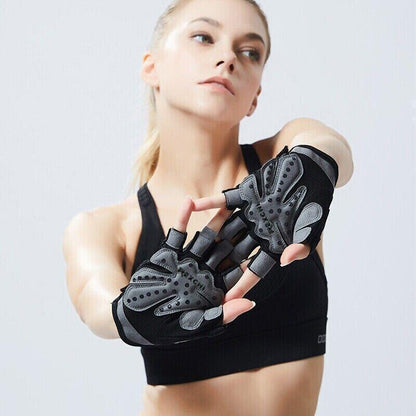 M Size Women Fitness Gym Training Gloves Half Finger Gel Weight Lifting Workout Gloves - Grey.