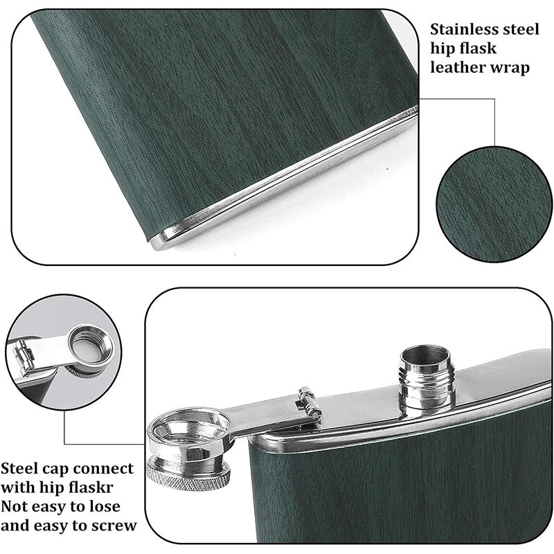Stainless Steel Hip Flask Portable Wine Pot Flat Pocket Bottle Outdoor Travel.