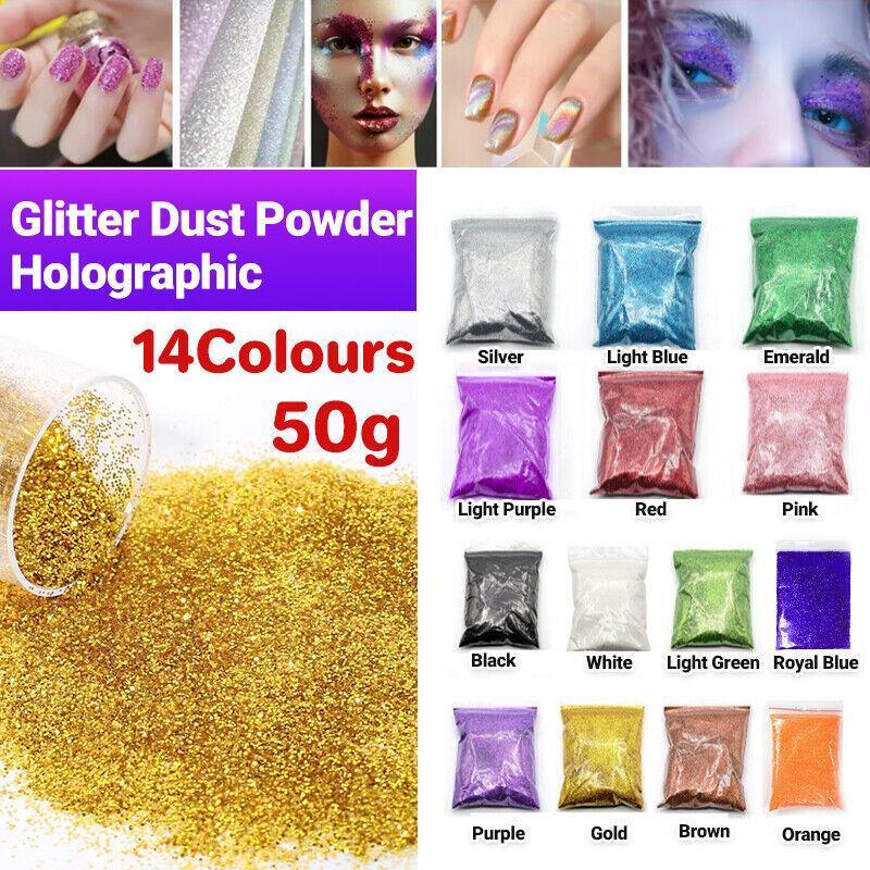 50G Fine Glitter Dust Powder Holographic Iridescent Metallic Body Nail Art Craft - Silver