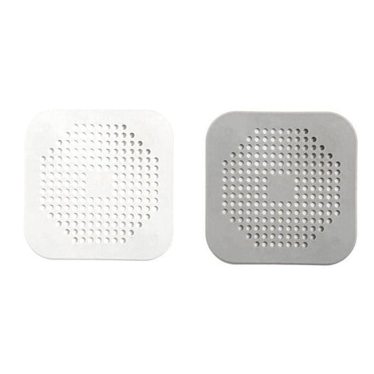 2X Square Drain Cover For Shower Drain Hair Catcher Flat Silicone Plug For Bath - White