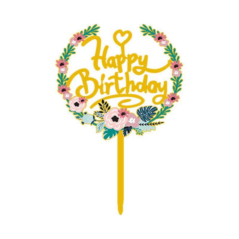 Happy Birthday Anniversary Wedding Cake Flowers Topper Acrylic Party Decorations - NO.15