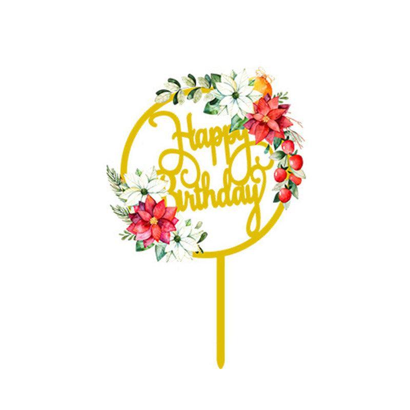 Happy Birthday Anniversary Wedding Cake Flowers Topper Acrylic Party Decorations - NO.15
