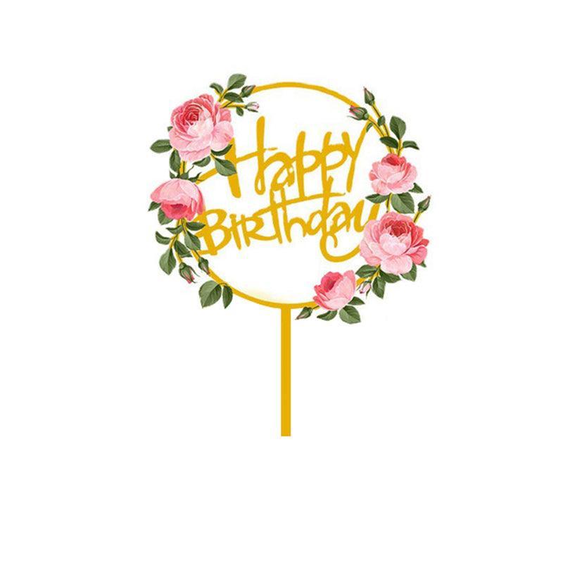 Happy Birthday Anniversary Wedding Cake Flowers Topper Acrylic Party Decorations - NO.15