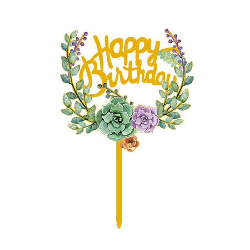 Happy Birthday Anniversary Wedding Cake Flowers Topper Acrylic Party Decorations - NO.15
