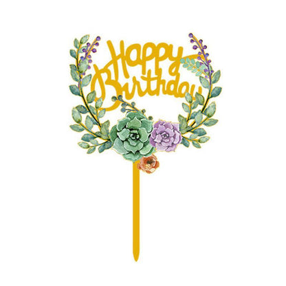 Happy Birthday Anniversary Wedding Cake Flowers Topper Acrylic Party Decorations - NO.15