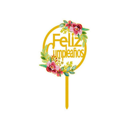 Happy Birthday Anniversary Wedding Cake Flowers Topper Acrylic Party Decorations - NO.15