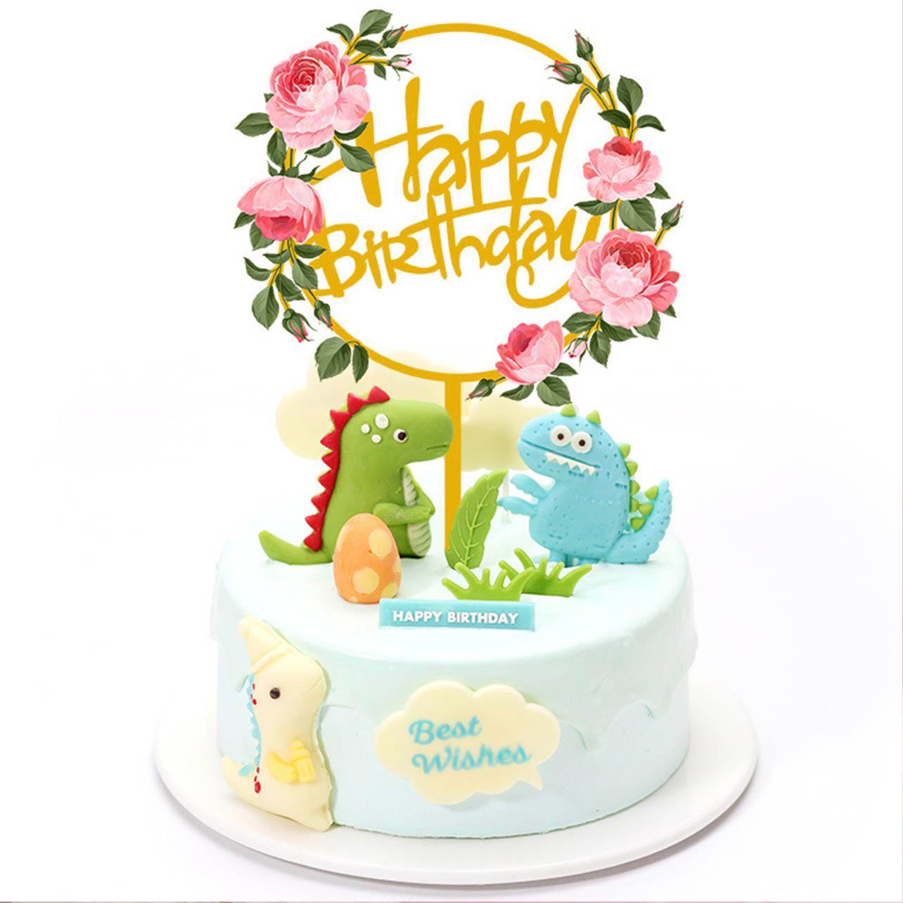 Happy Birthday Anniversary Wedding Cake Flowers Topper Acrylic Party Decorations - NO.08