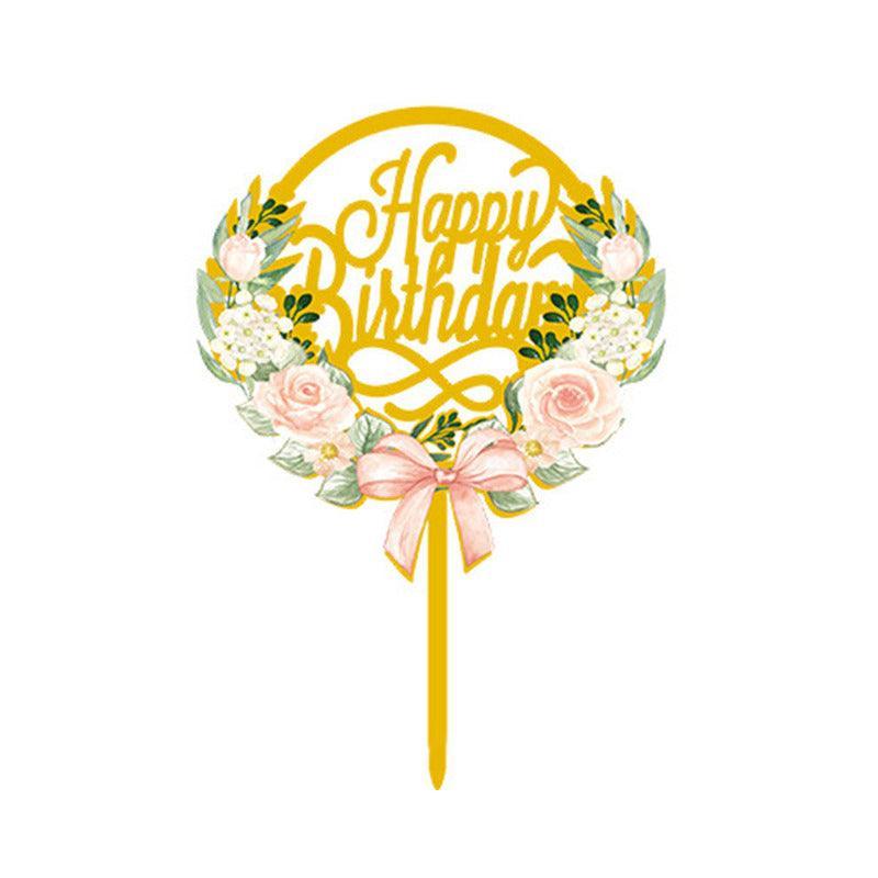 Happy Birthday Anniversary Wedding Cake Flowers Topper Acrylic Party Decorations - NO.08