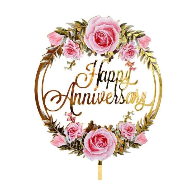 Happy Birthday Anniversary Wedding Cake Flowers Topper Acrylic Party Decorations - NO.08