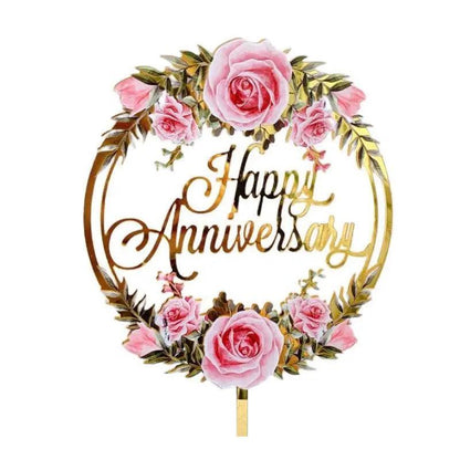 Happy Birthday Anniversary Wedding Cake Flowers Topper Acrylic Party Decorations - NO.08