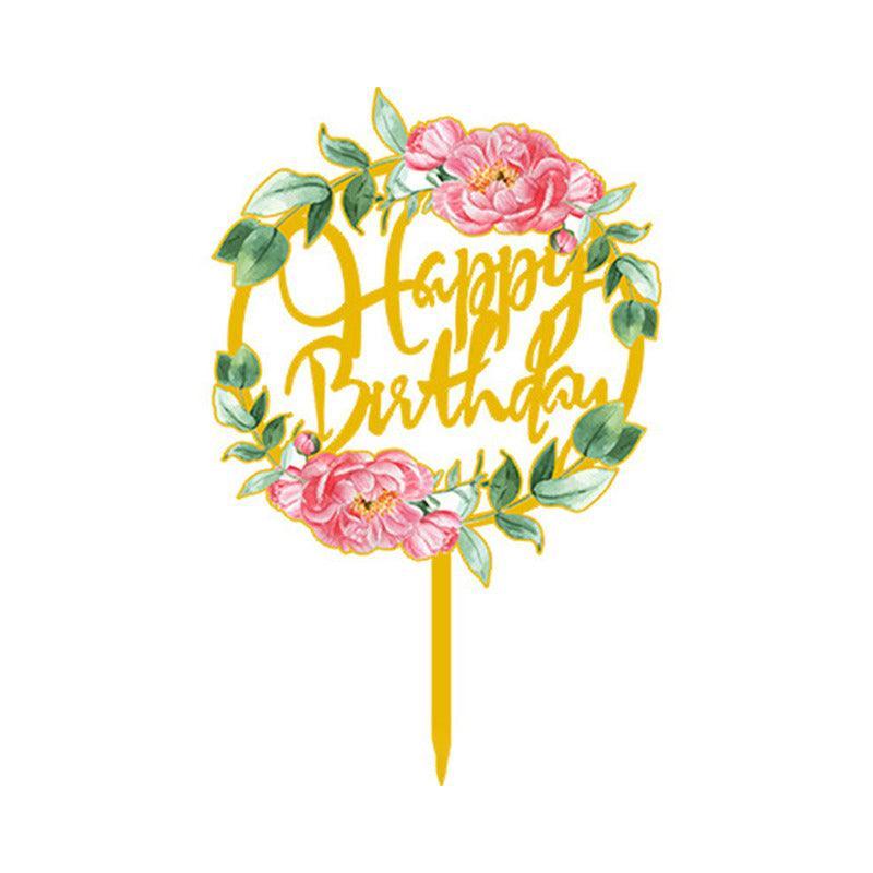 Happy Birthday Anniversary Wedding Cake Flowers Topper Acrylic Party Decorations - NO.08