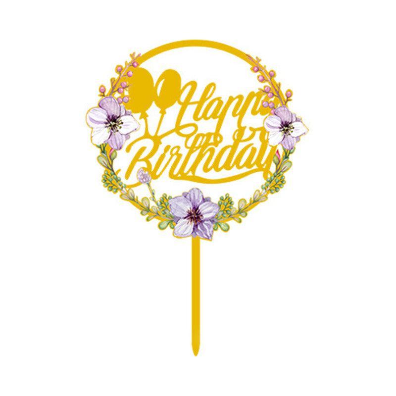 Happy Birthday Anniversary Wedding Cake Flowers Topper Acrylic Party Decorations - NO.08