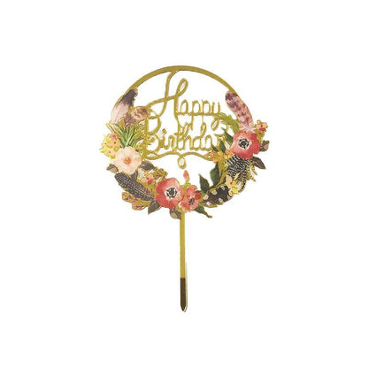 Happy Birthday Anniversary Wedding Cake Flowers Topper Acrylic Party Decorations - NO.08