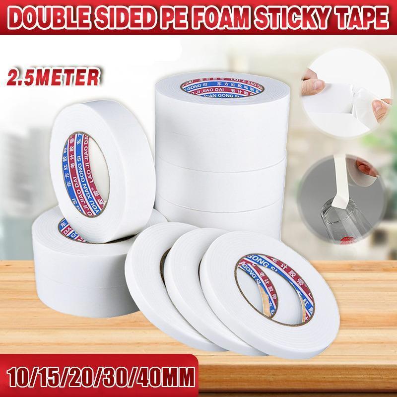 Double Sided White PE Foam Sticky Tape Mounting DIY Craft Strong Adhesive 2.5m - 40mm*2.5m.