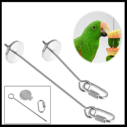 Pet Stainless Steel Bird Parrot Cage Skewer Food Meat Stick Spear Fruit Holder - 12CM