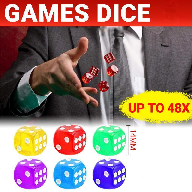 12-48PCS 6 Sided Games Dice Transparent Coloured Game Play Toy Bulk Board Game - 12PCS.