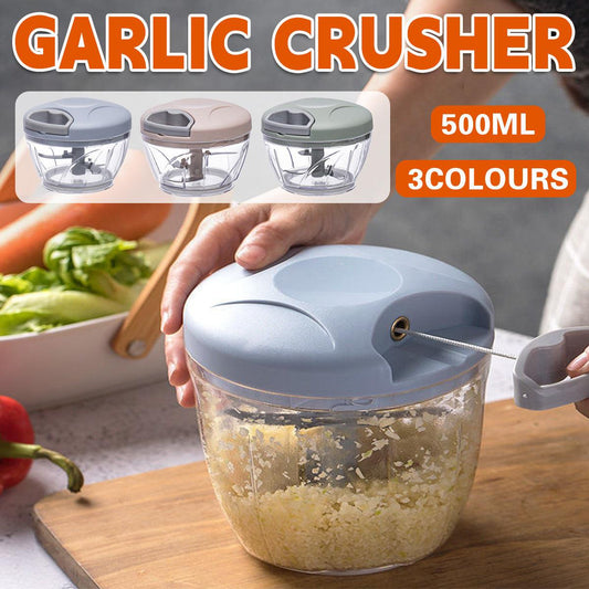 500ml Manual Meat Mincer Garlic Chopper Rotate Garlic Press Crusher Vegetable - Green.