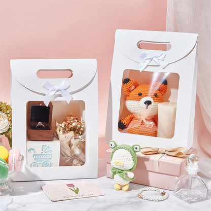 24PCS Bow Flap Tote Bag Reusable Shopping Carry Bag Gift Party Packaging Bag - 26x19x9cm