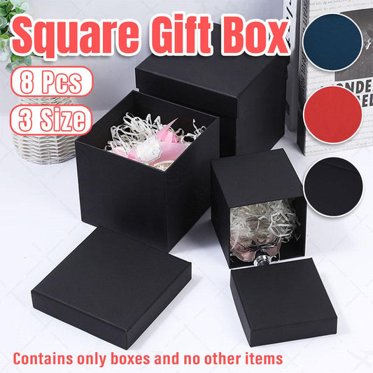 Square Gift Boxes 8pcs Empty Packaging Boxes for Favour Party Wedding Storage - Black-20x16.5cm.