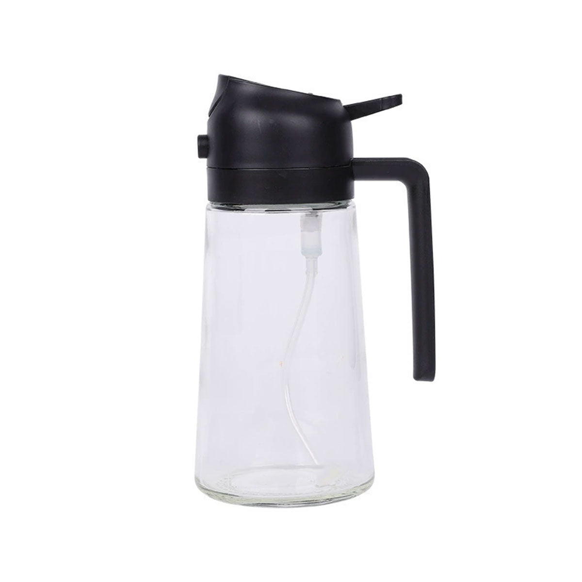 2-in-1 470ml Glass Oil Bottle Spray Pour Automatic Pressure Control Kitchen Tool - Beige