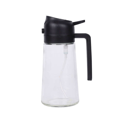 2-in-1 470ml Glass Oil Bottle Spray Pour Automatic Pressure Control Kitchen Tool - Beige