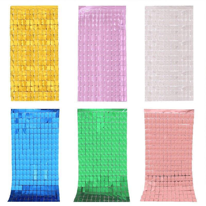 Rectangle Tinsel Curtain Shimmer Wall Backdrop 2M Length Party Decoration Sequin - Rose Red