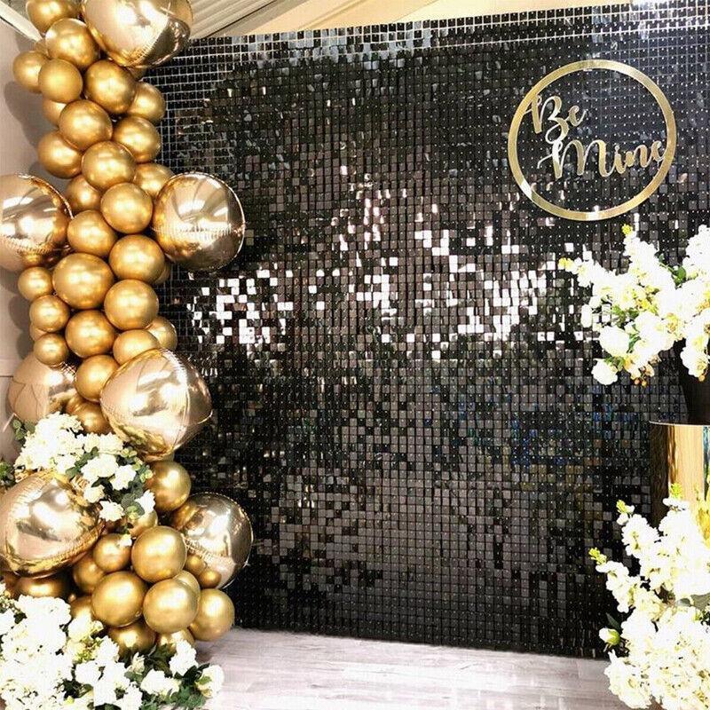 Rectangle Tinsel Curtain Shimmer Wall Backdrop 2M Length Party Decoration Sequin - Rose Red