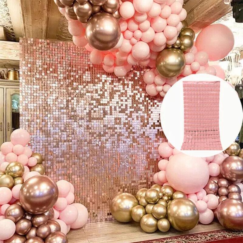 Rectangle Tinsel Curtain Shimmer Wall Backdrop 2M Length Party Decoration Sequin - Rose Red