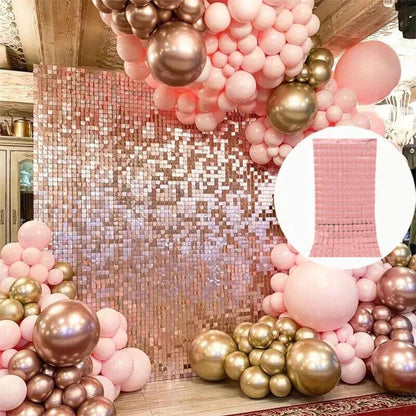 Rectangle Tinsel Curtain Shimmer Wall Backdrop 2M Length Party Decoration Sequin - Rose Red