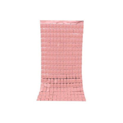 Rectangle Tinsel Curtain Shimmer Wall Backdrop 2M Length Party Decoration Sequin - Rose Red
