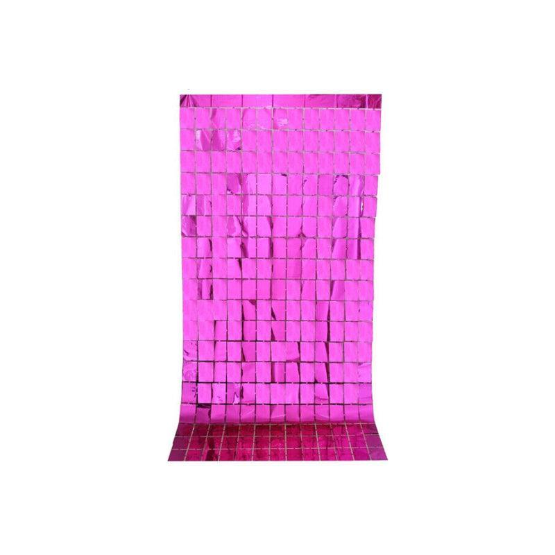 Rectangle Tinsel Curtain Shimmer Wall Backdrop 2M Length Party Decoration Sequin - Rose Red