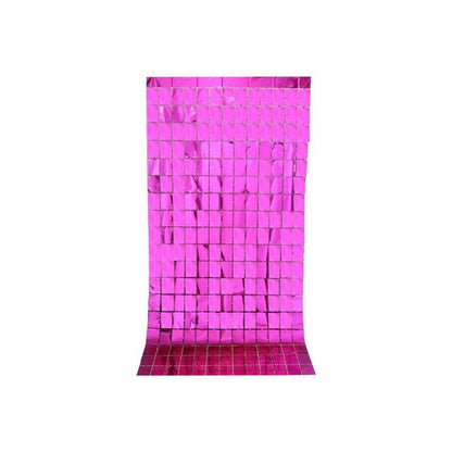 Rectangle Tinsel Curtain Shimmer Wall Backdrop 2M Length Party Decoration Sequin - Rose Red