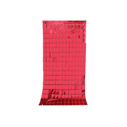 Rectangle Tinsel Curtain Shimmer Wall Backdrop 2M Length Party Decoration Sequin - Rose Red