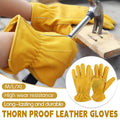 Golden Yellow Cowhide Work Gloves Full Finger Gardening DIY Home Maintenance Use - XL.