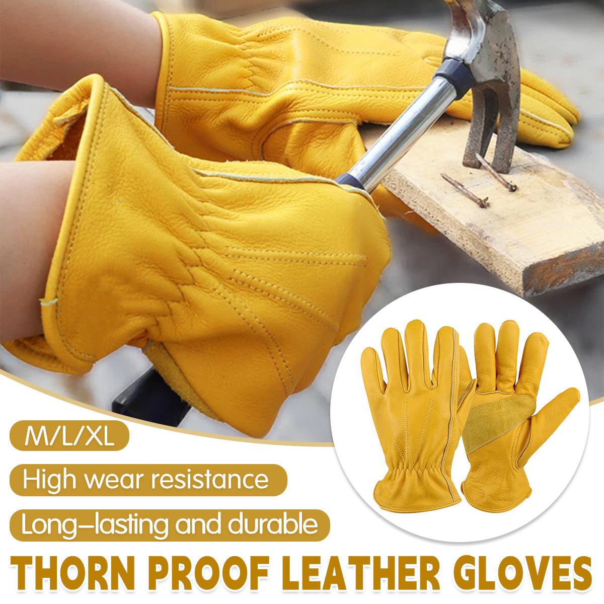 Golden Yellow Cowhide Work Gloves Full Finger Gardening DIY Home Maintenance Use - XL.