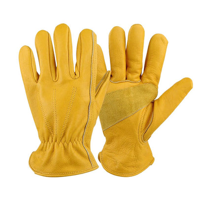 Golden Yellow Cowhide Work Gloves Full Finger Gardening DIY Home Maintenance Use - XL.