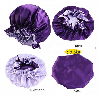 Womens Satin Sleep Cap Bonnet Elastic Wide Band Hair Sleeping Hat - Gold