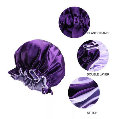 Womens Satin Sleep Cap Bonnet Elastic Wide Band Hair Sleeping Hat - Gold