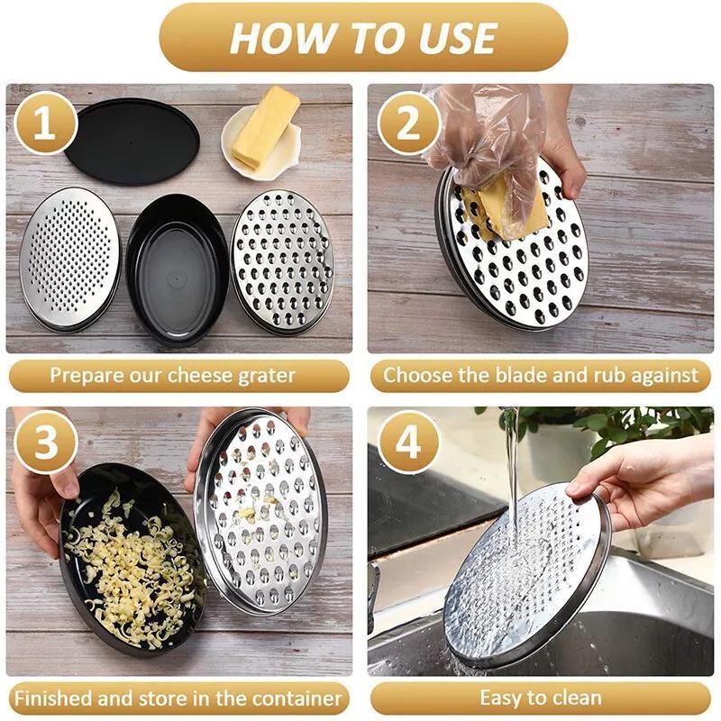 Stainless Steel Kitchen Cheese Grater with Container Storing Fruits Cheese Box - Green