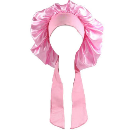 Sleeping Bonnet Hair Wrap Silk Satin Cap Women Elastic Night Hat Soft Headwear - Pink