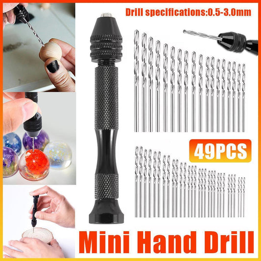 49pcs Mini Hand Drill Vise Hand Bits Twist Woodworking Set Precision Pin Tool.