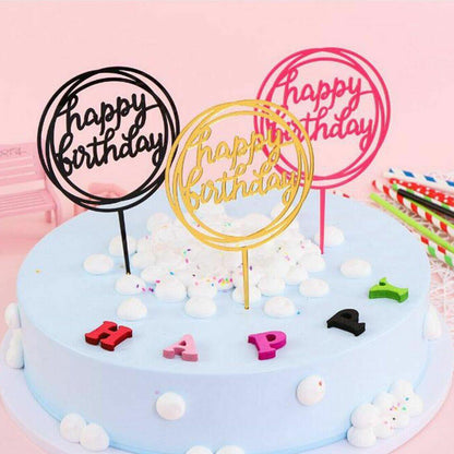 Acrylic Home Happy Birthday Decor Baking Cake Topper Card Party Decor Supply - Silver S108