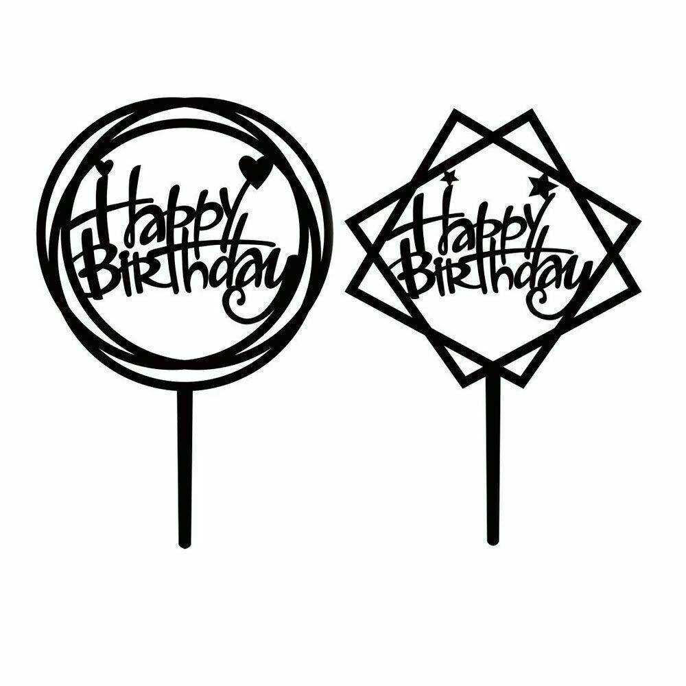 Acrylic Home Happy Birthday Decor Baking Cake Topper Card Party Decor Supply - Silver S108